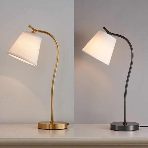 Modern Minimalist Brass & Fabric Round 1-Light Table Lamp For Bedroom And Living Room - Image 9