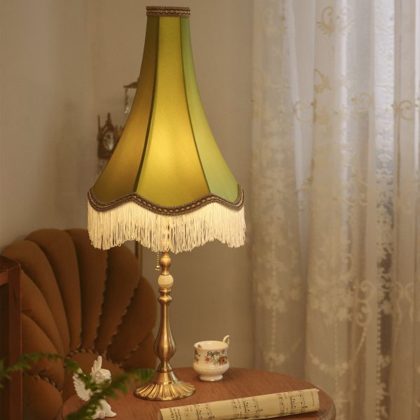 Traditional Vintage Brass & Fabric Conical 1-Light Table Lamp For Bedroom And Living Room - Image 15