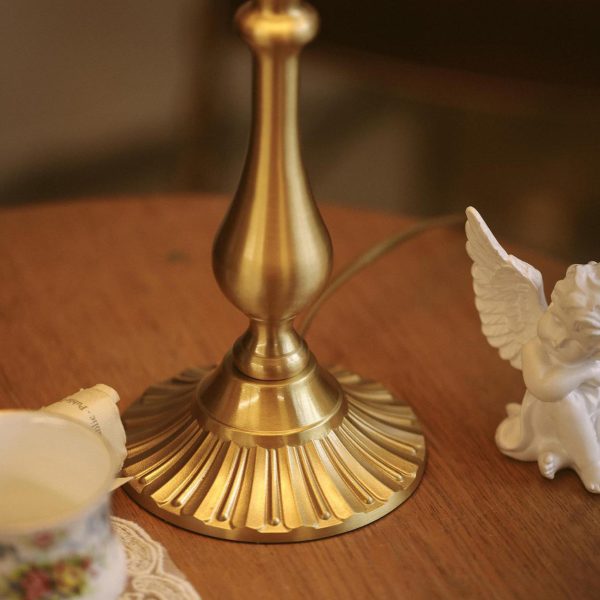 Traditional Vintage Brass & Fabric Conical 1-Light Table Lamp For Bedroom And Living Room - Image 8