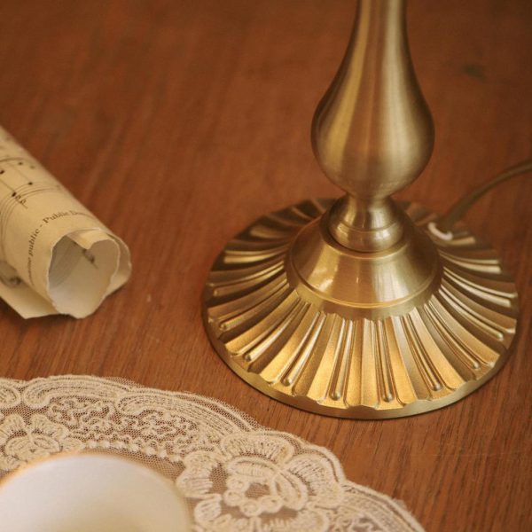Traditional Vintage Brass & Fabric Conical 1-Light Table Lamp For Bedroom And Living Room - Image 7