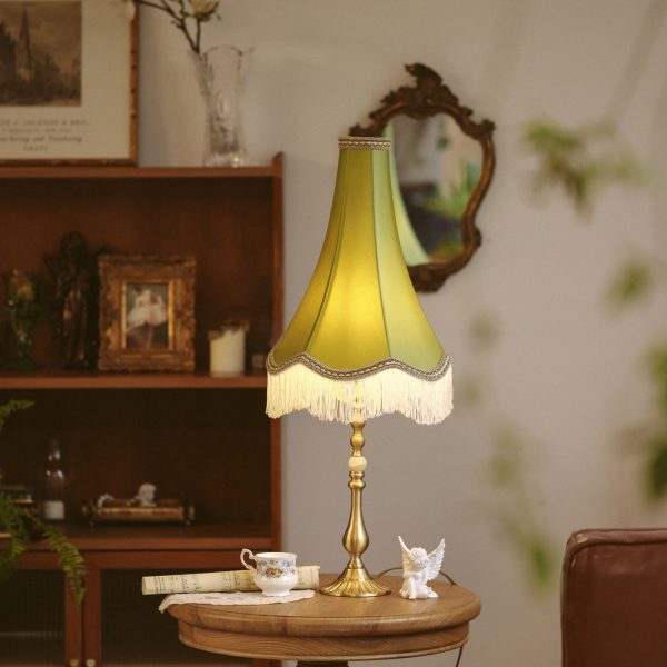Traditional Vintage Brass & Fabric Conical 1-Light Table Lamp For Bedroom And Living Room - Image 2