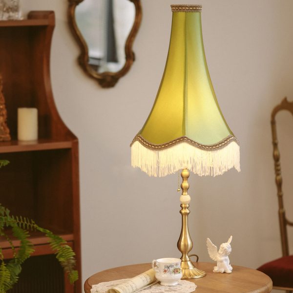 Traditional Vintage Brass & Fabric Conical 1-Light Table Lamp For Bedroom And Living Room - Image 23