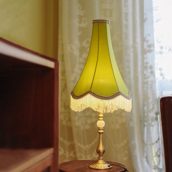 Traditional Vintage Brass & Fabric Conical 1-Light Table Lamp For Bedroom And Living Room - Image 22