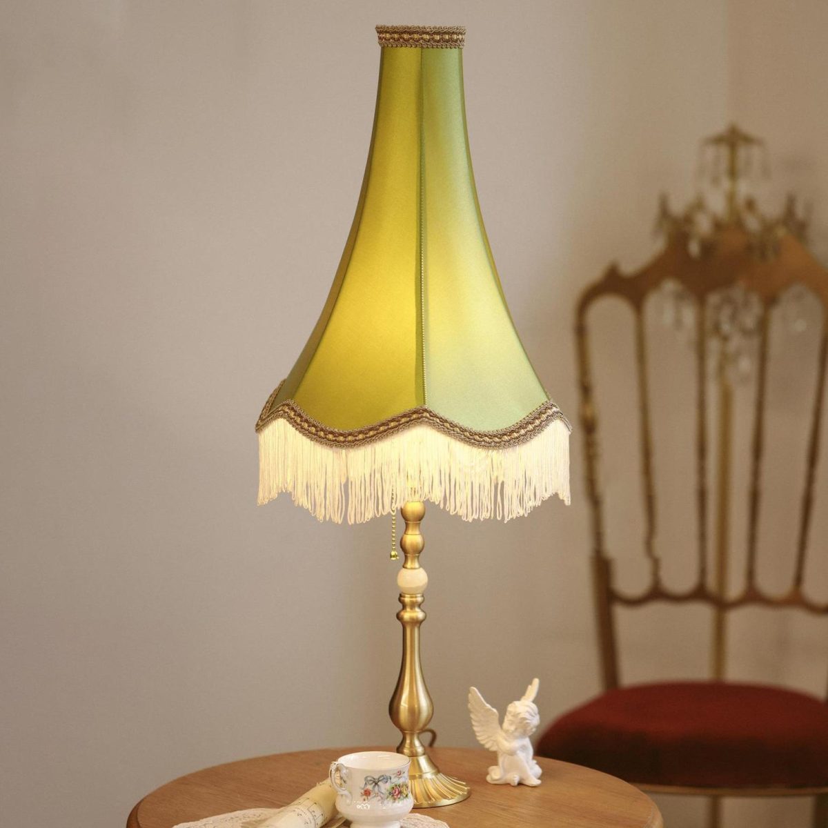 Traditional Vintage Brass & Fabric Conical 1-Light Table Lamp For Bedroom And Living Room - Image 14