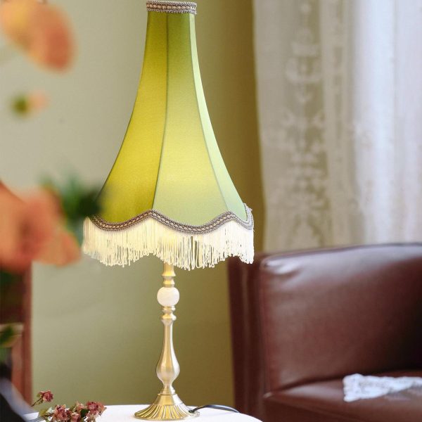 Traditional Vintage Brass & Fabric Conical 1-Light Table Lamp For Bedroom And Living Room - Image 16