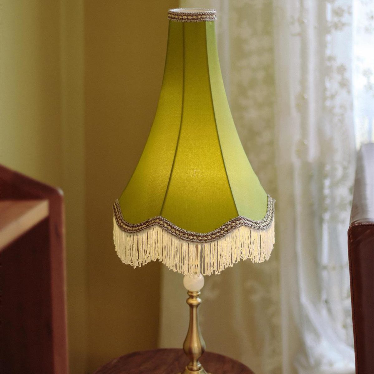 Traditional Vintage Brass & Fabric Conical 1-Light Table Lamp For Bedroom And Living Room - Image 17