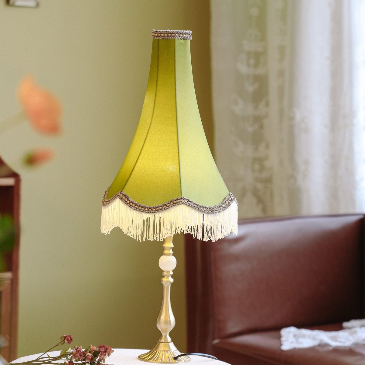 Traditional Vintage Brass & Fabric Conical 1-Light Table Lamp For Bedroom And Living Room - Image 19