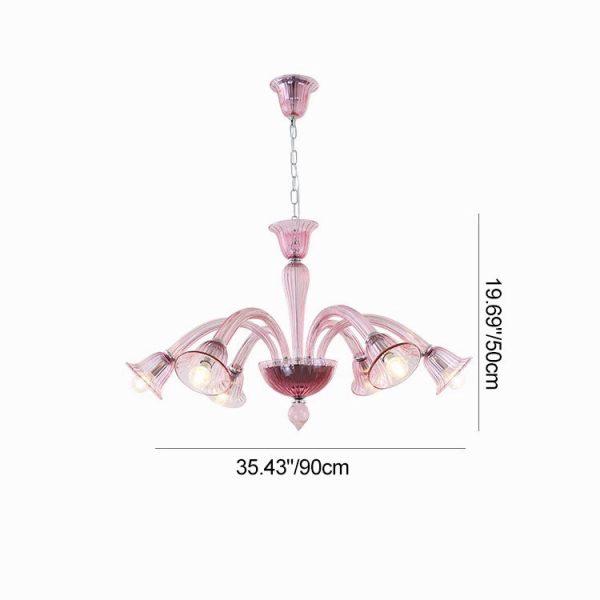 Traditional French Glass & Iron Trumpet Branch 6-Light Chandelier For Living Room & Bedroom - Image 4