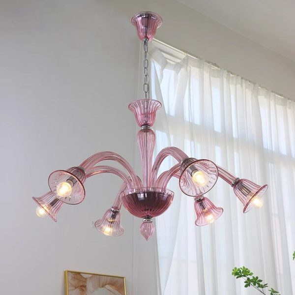 Traditional French Glass & Iron Trumpet Branch 6-Light Chandelier For Living Room & Bedroom - Image 9