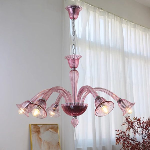 Traditional French Glass & Iron Trumpet Branch 6-Light Chandelier For Living Room & Bedroom - Image 2