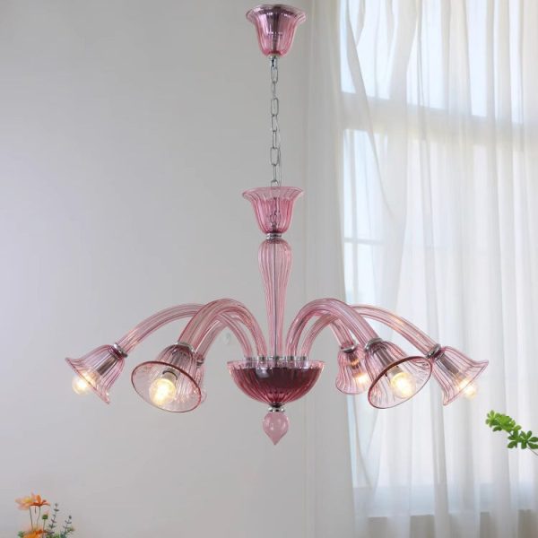 Traditional French Glass & Iron Trumpet Branch 6-Light Chandelier For Living Room & Bedroom - Image 3