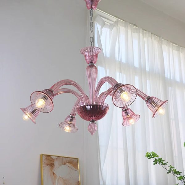 Traditional French Glass & Iron Trumpet Branch 6-Light Chandelier For Living Room & Bedroom - Image 6