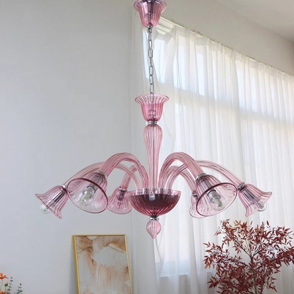 Traditional French Glass & Iron Trumpet Branch 6-Light Chandelier For Living Room & Bedroom - Image 7