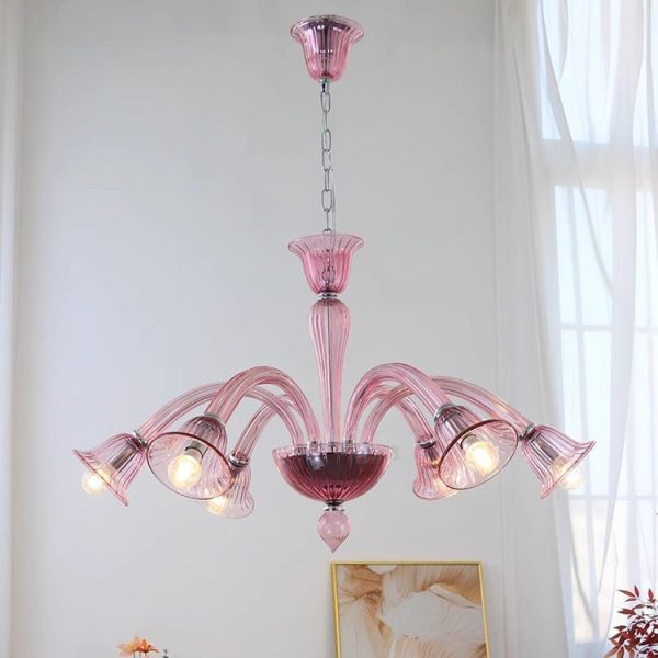 Traditional French Glass & Iron Trumpet Branch 6-Light Chandelier For Living Room & Bedroom - Image 10