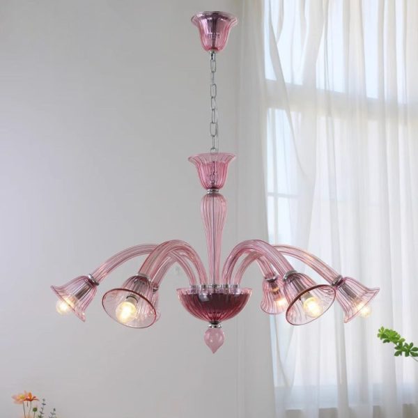 Traditional French Glass & Iron Trumpet Branch 6-Light Chandelier For Living Room & Bedroom - Image 11