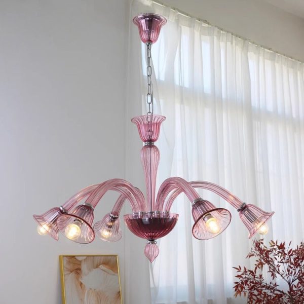 Traditional French Glass & Iron Trumpet Branch 6-Light Chandelier For Living Room & Bedroom - Image 12