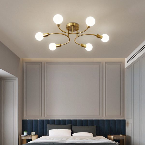 Contemporary Nordic Metal Curved 4/6/8-Light Semi-Flush Mount Ceiling Light For Bedroom & Living Room - Image 3