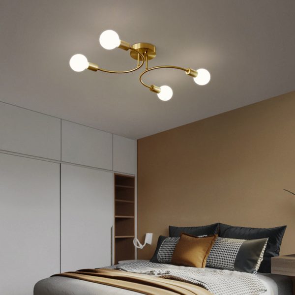 Contemporary Nordic Metal Curved 4/6/8-Light Semi-Flush Mount Ceiling Light For Bedroom & Living Room