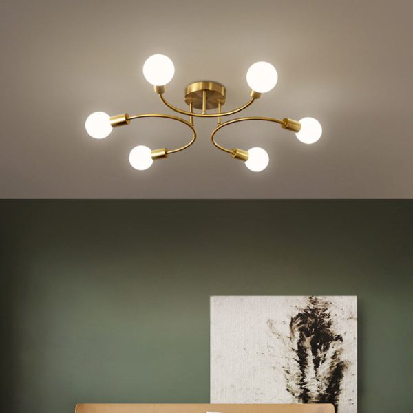 Contemporary Nordic Metal Curved 4/6/8-Light Semi-Flush Mount Ceiling Light For Bedroom & Living Room - Image 2