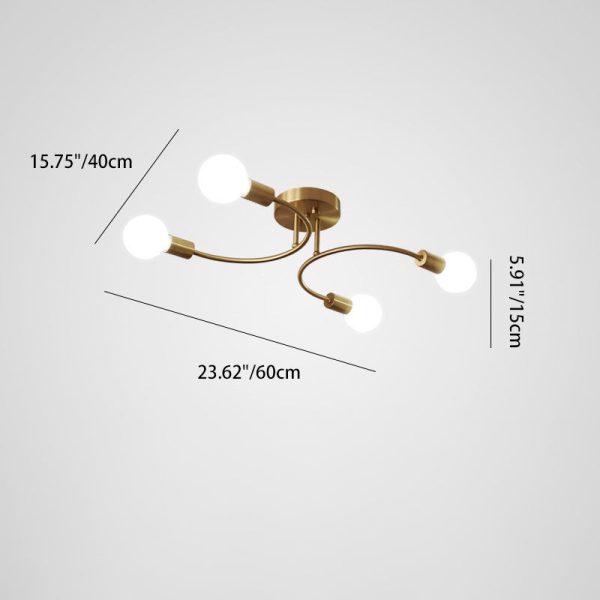 Contemporary Nordic Metal Curved 4/6/8-Light Semi-Flush Mount Ceiling Light For Bedroom & Living Room - Image 4