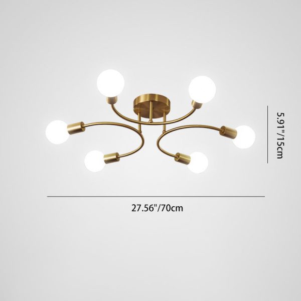 Contemporary Nordic Metal Curved 4/6/8-Light Semi-Flush Mount Ceiling Light For Bedroom & Living Room - Image 5