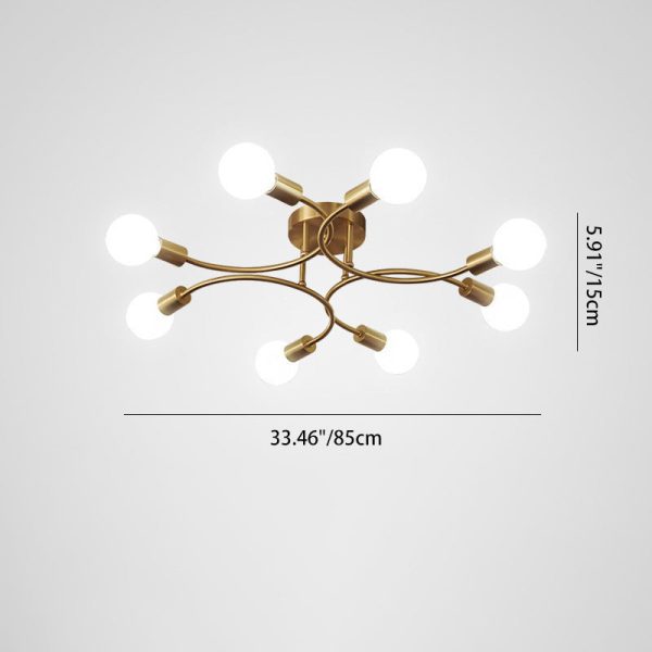 Contemporary Nordic Metal Curved 4/6/8-Light Semi-Flush Mount Ceiling Light For Bedroom & Living Room - Image 6