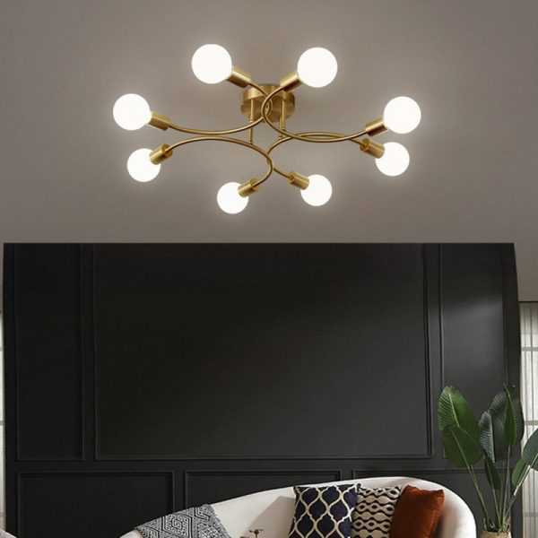 Contemporary Nordic Metal Curved 4/6/8-Light Semi-Flush Mount Ceiling Light For Bedroom & Living Room - Image 12
