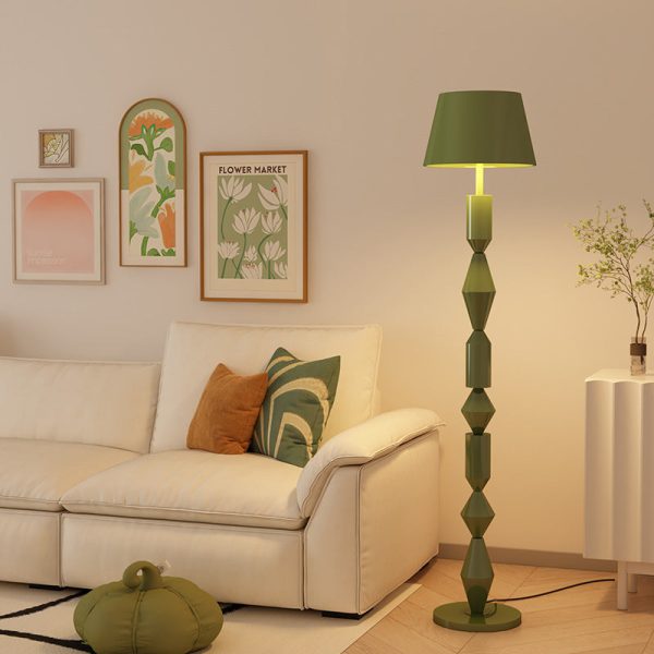 Traditional French Iron & Fabric Geometric Round 1-Light Standing Floor Lamp For Bedroom & Living Room - Image 2