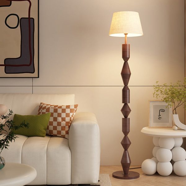 Traditional French Iron & Fabric Geometric Round 1-Light Standing Floor Lamp For Bedroom & Living Room - Image 13