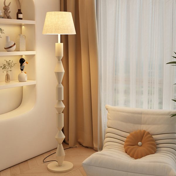 Traditional French Iron & Fabric Geometric Round 1-Light Standing Floor Lamp For Bedroom & Living Room - Image 15