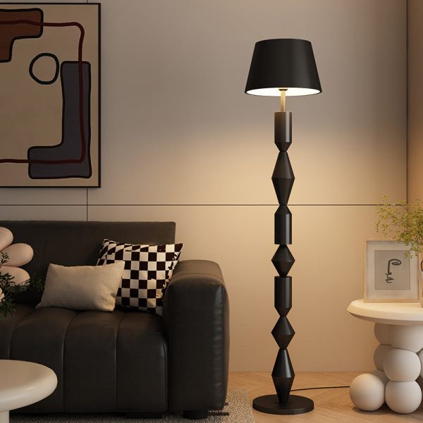 Traditional French Iron & Fabric Geometric Round 1-Light Standing Floor Lamp For Bedroom & Living Room - Image 3