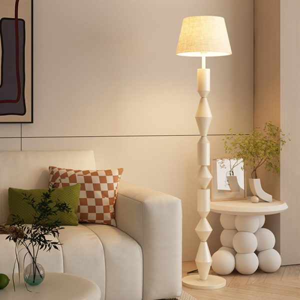 Traditional French Iron & Fabric Geometric Round 1-Light Standing Floor Lamp For Bedroom & Living Room - Image 8
