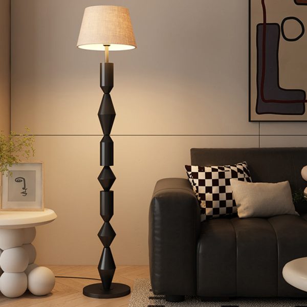 Traditional French Iron & Fabric Geometric Round 1-Light Standing Floor Lamp For Bedroom & Living Room - Image 10
