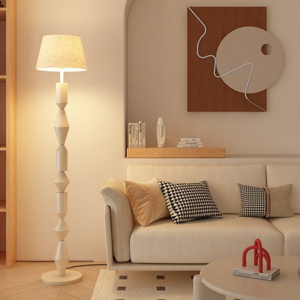 Traditional French Iron & Fabric Geometric Round 1-Light Standing Floor Lamp For Bedroom & Living Room - Image 14