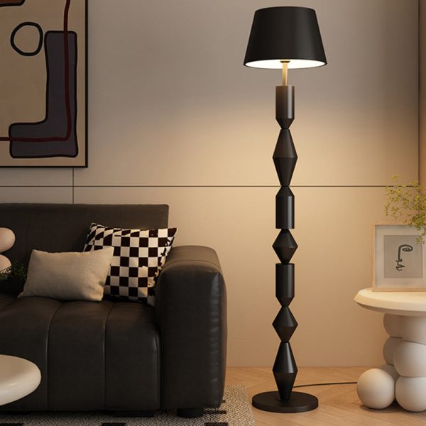 Traditional French Iron & Fabric Geometric Round 1-Light Standing Floor Lamp For Bedroom & Living Room - Image 12