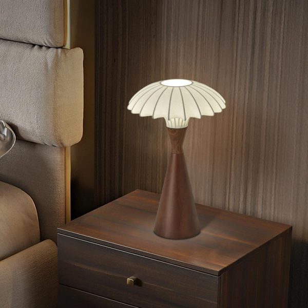 Traditional French Wood & Silk Cone-Shaped 1-Light Table Lamp For Bedroom & Living Room