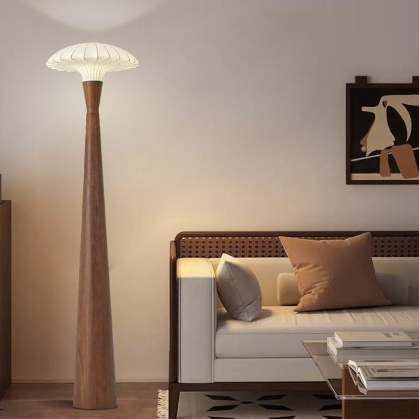 Traditional French Wood & Silk Dome Shade 1-Light Standing Floor Lamp For Bedroom & Living Room