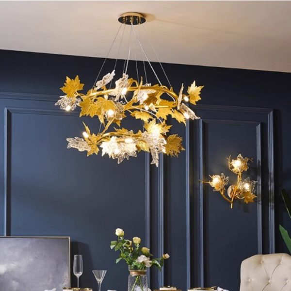 Contemporary Creative Aluminum & Glass Maple Leaf 6/9/14/20-Light Chandelier For Dining Room, Bedroom And Living Room
