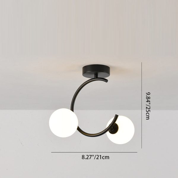 Contemporary Creative Glass Iron Curved Globe 2-Light Semi-Flush Mount Ceiling Light For Bedroom And Living Room - Image 4