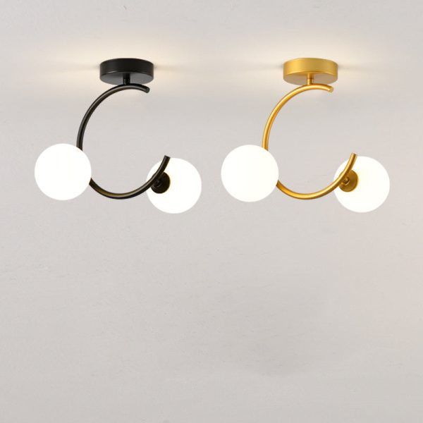 Contemporary Creative Glass Iron Curved Globe 2-Light Semi-Flush Mount Ceiling Light For Bedroom And Living Room - Image 5