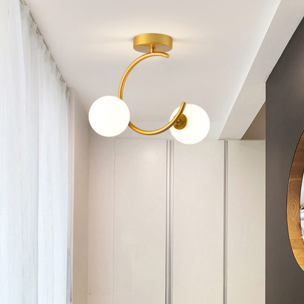 Contemporary Creative Glass Iron Curved Globe 2-Light Semi-Flush Mount Ceiling Light For Bedroom And Living Room - Image 6