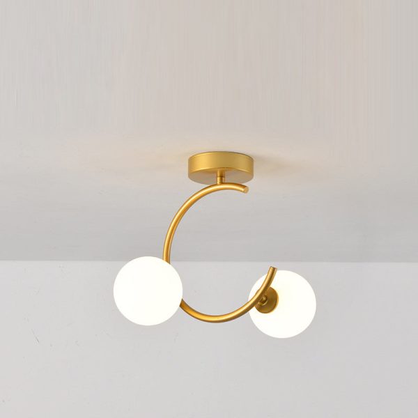 Contemporary Creative Glass Iron Curved Globe 2-Light Semi-Flush Mount Ceiling Light For Bedroom And Living Room - Image 11