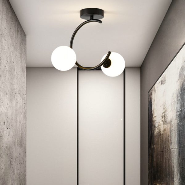 Contemporary Creative Glass Iron Curved Globe 2-Light Semi-Flush Mount Ceiling Light For Bedroom And Living Room - Image 3
