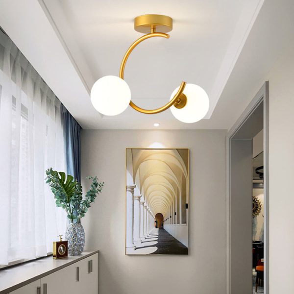 Contemporary Creative Glass Iron Curved Globe 2-Light Semi-Flush Mount Ceiling Light For Bedroom And Living Room - Image 2