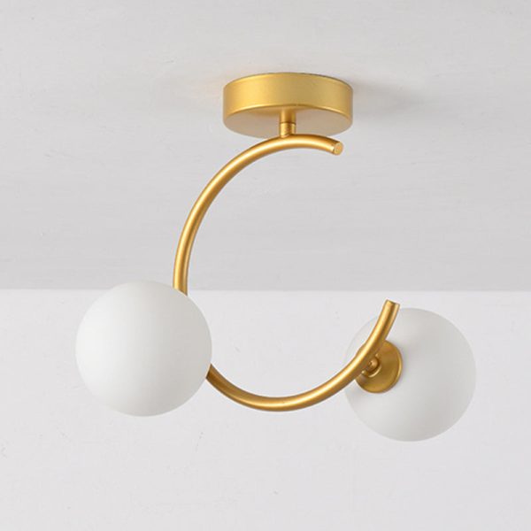 Contemporary Creative Glass Iron Curved Globe 2-Light Semi-Flush Mount Ceiling Light For Bedroom And Living Room - Image 9