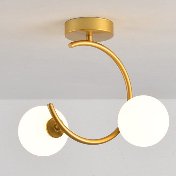 Contemporary Creative Glass Iron Curved Globe 2-Light Semi-Flush Mount Ceiling Light For Bedroom And Living Room - Image 10