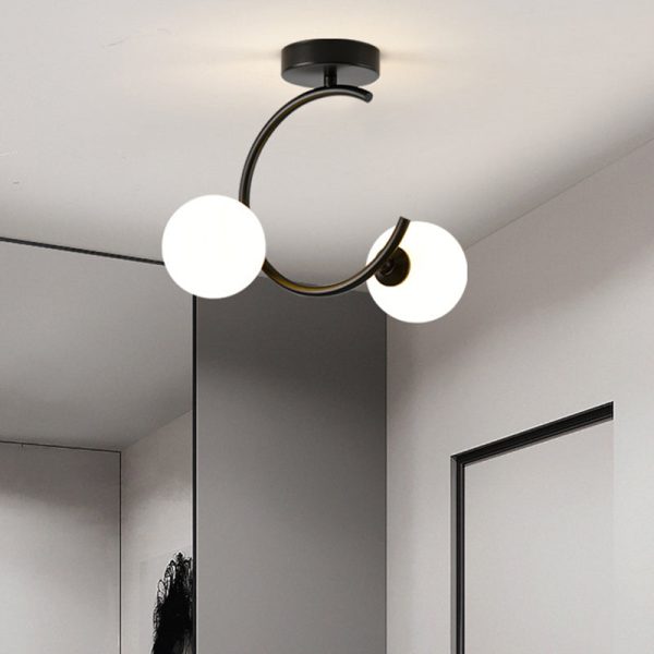 Contemporary Creative Glass Iron Curved Globe 2-Light Semi-Flush Mount Ceiling Light For Bedroom And Living Room - Image 7