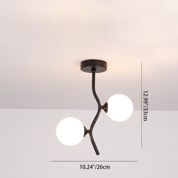 Contemporary Creative Glass Iron Wavy Globe 2-Light Semi-Flush Mount Ceiling Light For Bedroom And Living Room - Image 4