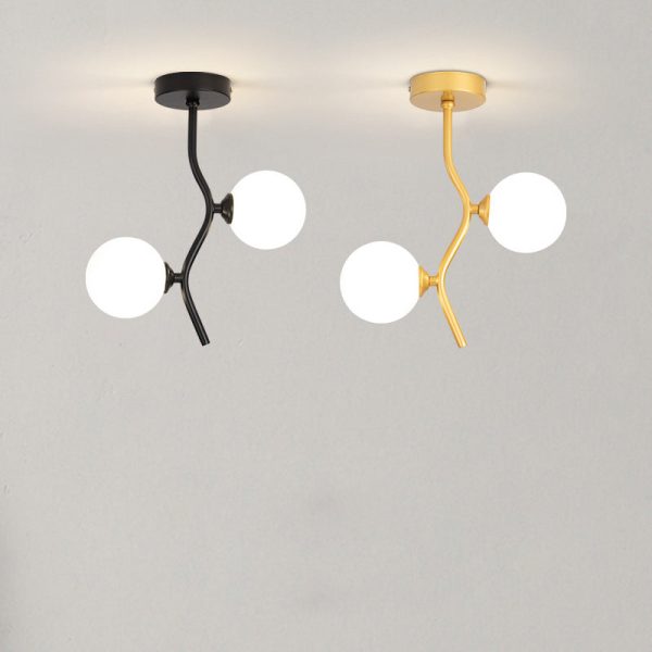 Contemporary Creative Glass Iron Wavy Globe 2-Light Semi-Flush Mount Ceiling Light For Bedroom And Living Room - Image 5