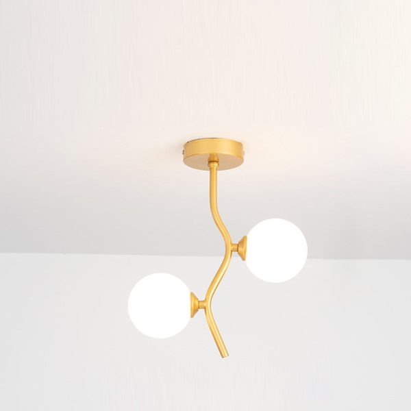Contemporary Creative Glass Iron Wavy Globe 2-Light Semi-Flush Mount Ceiling Light For Bedroom And Living Room - Image 10